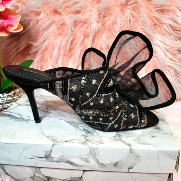 ZARA Basic Slides Heels Slip Ons Sequins - Picture 10 of 12